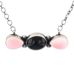 Eli Skeets Navajo Handmade Sterling Silver Pink Conch Necklace