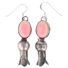 Navajo Silver and Pink Conch Earrings by TIA LONG, TB