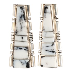 Steve Francisco Navajo Sterling White Buffalo Inlay Earrings