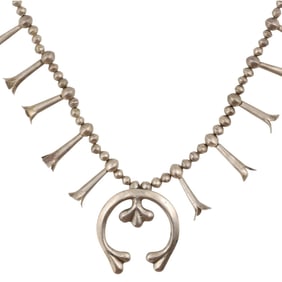 Vintage Navajo Nickle Silver Squash Blossom Necklace