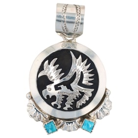 Alonzo Mariano Navajo Sterling Silver Kingman Turquoise Eagle Pendant
