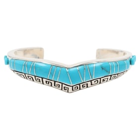 Calvin Begay Sterling Turquoise Inlay Cuff Bracelet