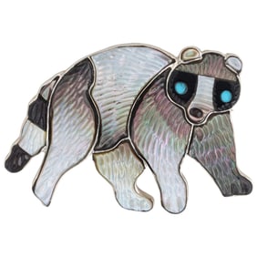 Andrea Lonjose Zuni Sterling Raccoon Brooch Pendant