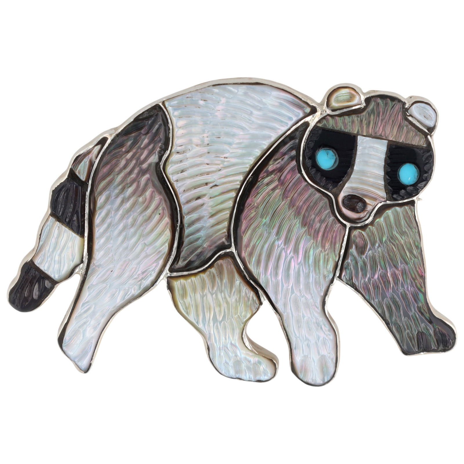 Andrea Lonjose Zuni Sterling Raccoon Brooch Pendant (1 of 4)