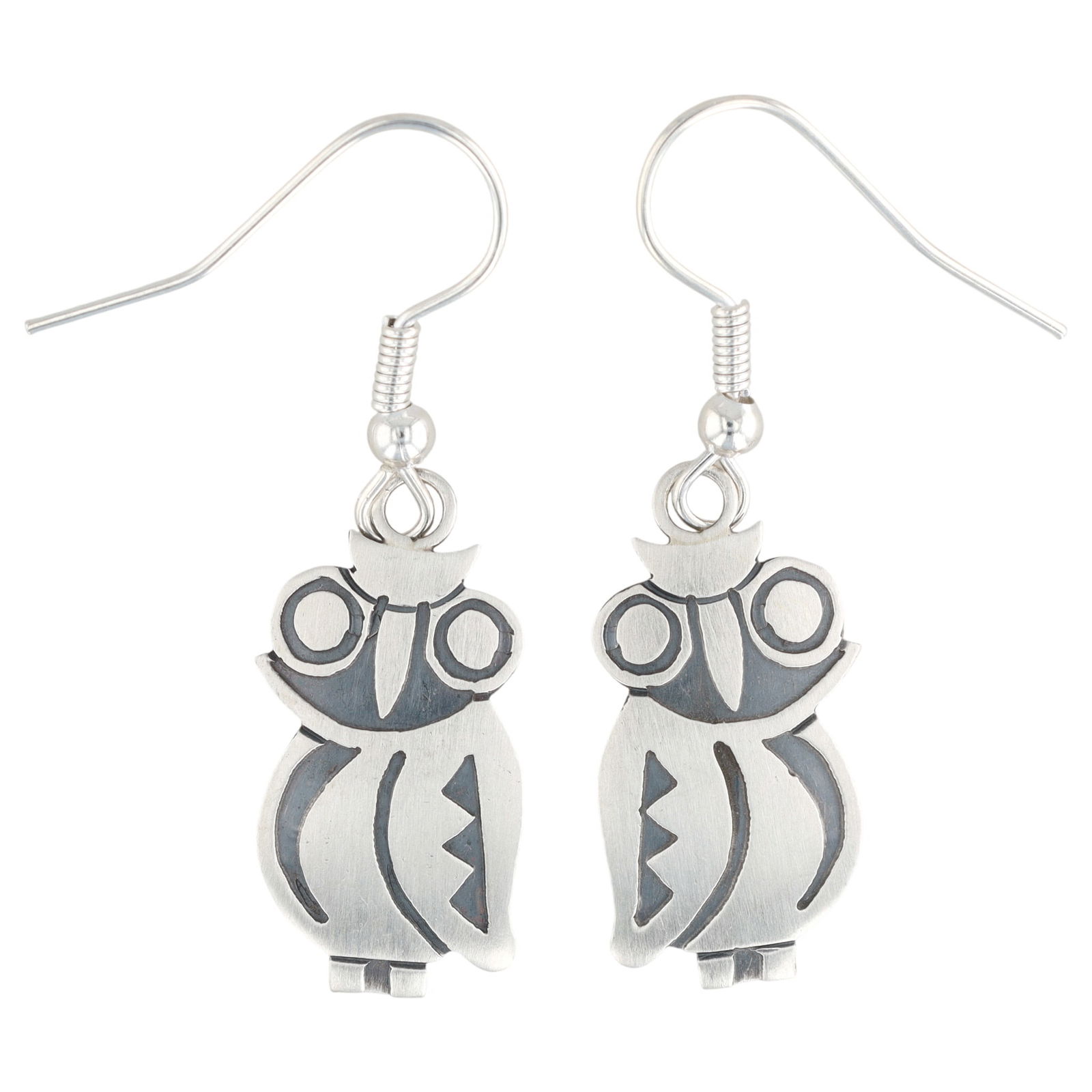 Robert Gene Navajo Sterling Owl Dangle Earrings (1 of 5)