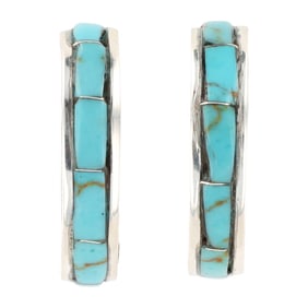 A Pair of Jamie Johnson Navajo Handmade Kingman Turquoise Sterling Silver Earrings