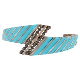 Floria Shebala Zuni Sterling Turquoise Inlay Cuff Bracelet