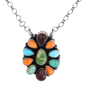 Robert Shakey Navajo Handmade Sterling Multi-Stone Necklace