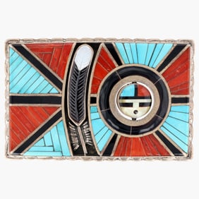 Don Dewa Zuni Sterling Multi-Stone Inlay Sunface Belt Buckle