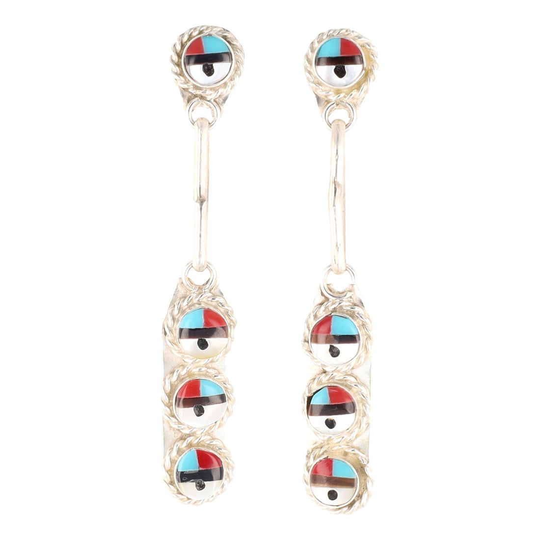 Emerson Vallo Zuni Sterling Silver Multi-Stone Sunface Dangle Earrings (1 of 4)