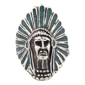 Southwestern Sterling Indian Chief Head Ring