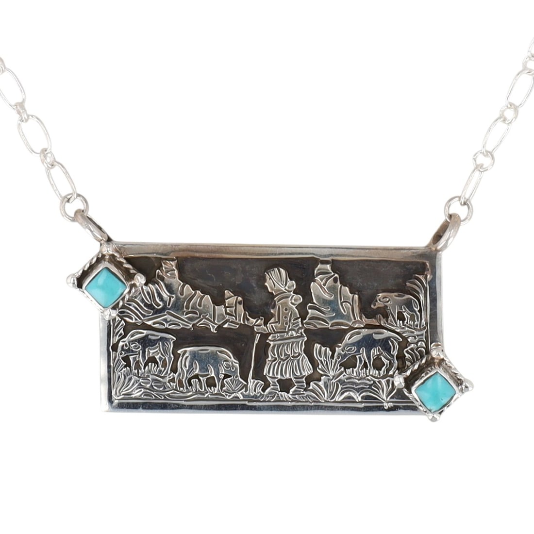 Navajo Robin Wood Sterling Silver Storyteller Necklace (1 of 7)