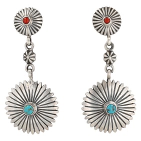 Verley Betone Navajo Sterling Turquoise Coral Earrings