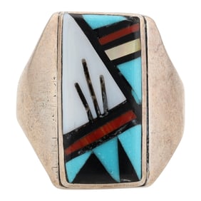 Raymond Bobelu Zuni Sterling Multi-Stone Inlay Ring