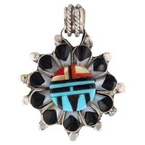 Zuni Andrick Dewa & Caroline Malani Multi-Stone Inlay Sunface Pendant