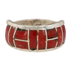 Gloria Chattin Zuni Sterling Coral Inlay Ring