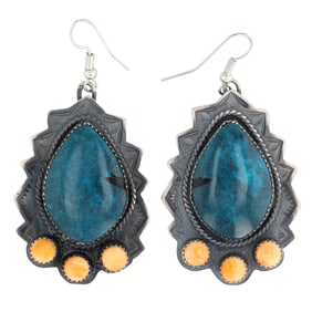 Britton Cayatineto Navajo Sterling Turquoise Spiny Oyster Earrings