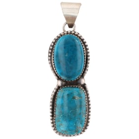 TIA LONG Navajo Sterling Silver Kingman Turquoise Pendant
