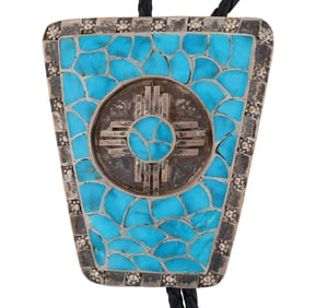 Carmichael Haloo Zuni Sterling Turquoise Bolo Tie