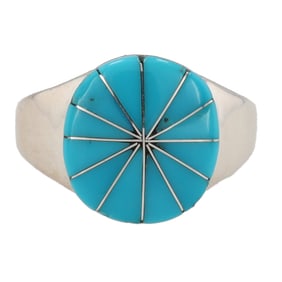 Zuni Johnson Laweka Silver Turquoise Inlay Ring