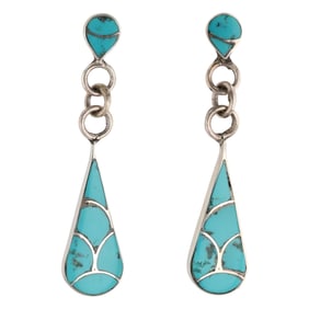 C. Johnson Zuni Sterling Kingman Dangle Earrings