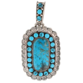 Larry Etsitty Sterling Silver Turquoise Pendant