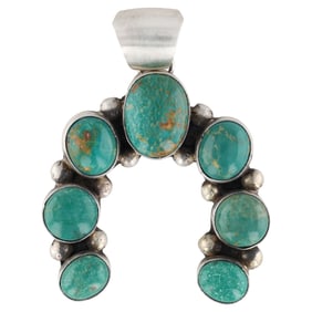 Augustine Largo Navajo Handmade Sterling Silver Kingman Turquoise Pendant