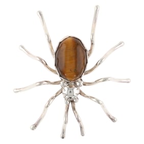 E. Spencer Navajo Sterling Tigers Eye Spider Brooch