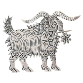Russell Lee Navajo Sterling Goat Brooch