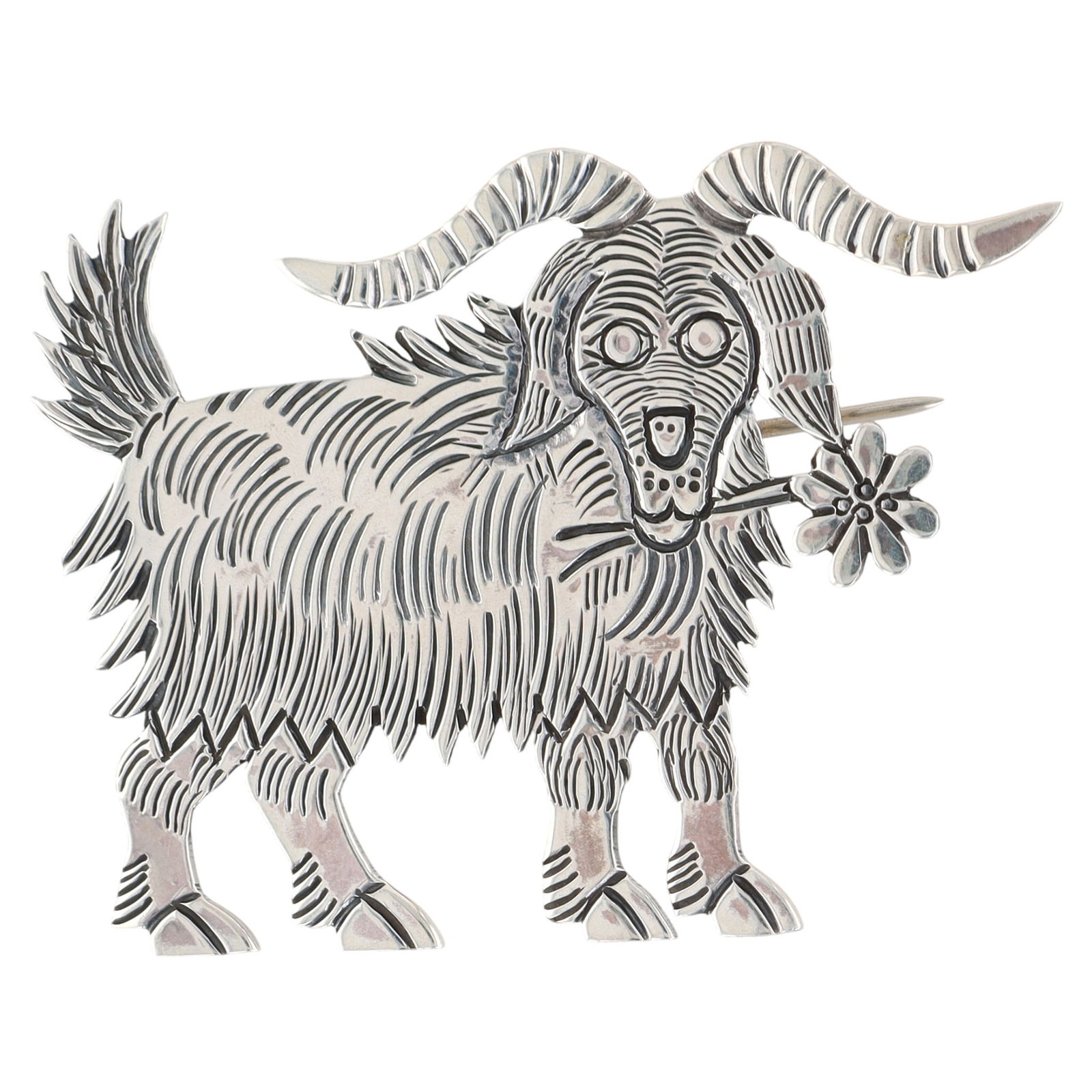Russell Lee Navajo Sterling Goat Brooch (1 of 4)