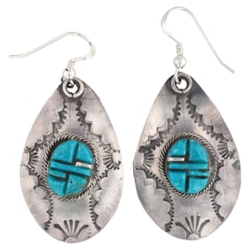 Gilbert Tom Navajo Sterling Cobblestone Kingman Turquoise Earrings