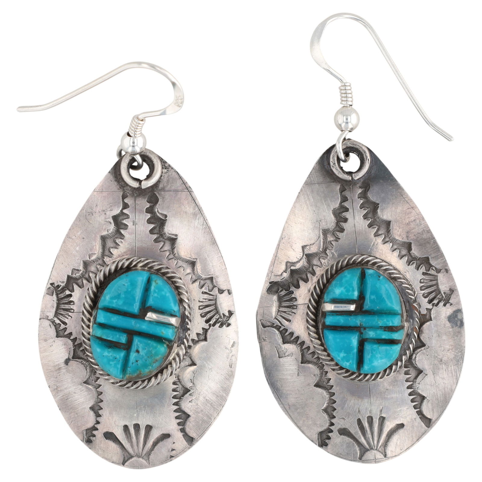 Gilbert Tom Navajo Sterling Cobblestone Kingman Turquoise Earrings (1 of 5)