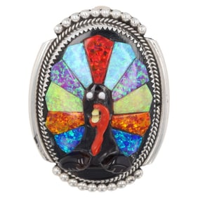Beverly Etsate Zuni Silver Inlay Turkey Brooch Pendant
