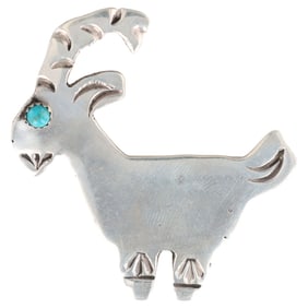 R.M. Navajo Sterling Turquoise Goat Brooch