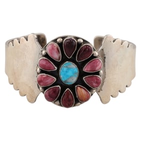 Paul Livingston Navajo Sterling Multi-Stone Cuff Bracelet