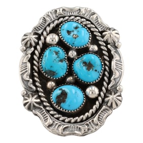 Navajo Harold Becenti Four Stone Turquoise Silver Ring