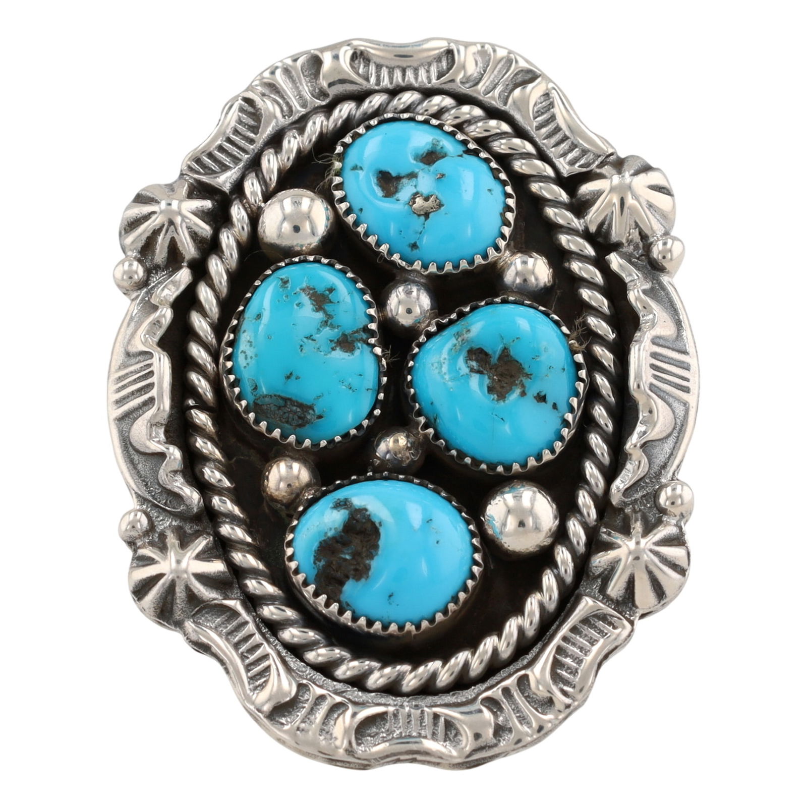 Navajo Harold Becenti Four Stone Turquoise Silver Ring (1 of 7)