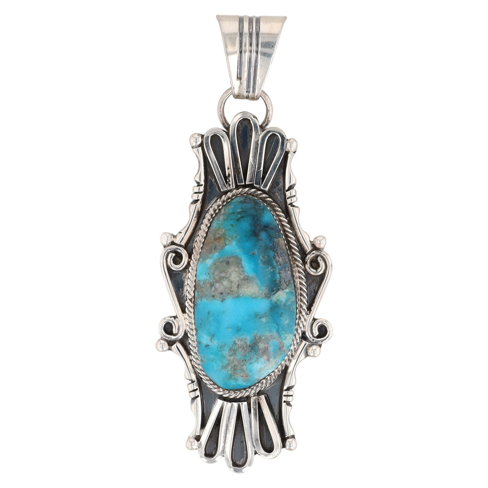 Navajo Sheena Jack Sterling Silver Turquoise Pendant (1 of 5)