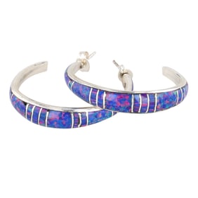 Kerrie Peina Zuni Sterling Opal Inlay Earrings