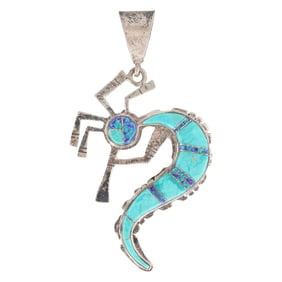 Merle House Navajo Silver Multi-Stone Inlay Kokopelli Pendant