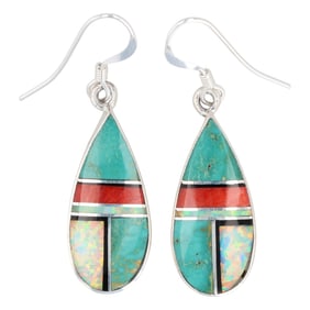 Navajo James Manygoats Sterling Inlay Teardrop Earrings