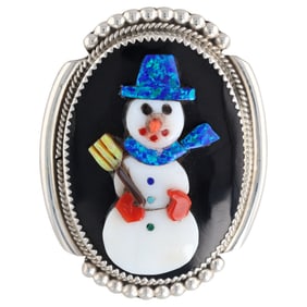 Beverly Estate Zuni 3D Snowman Inlay Brooch Pendant