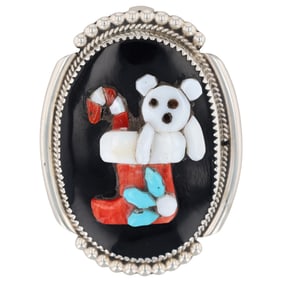 Beverly Etsate Zuni 3D Stocking Bear Cane Inlay Brooch Pendant