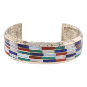 Tom Hawk Navajo Sterling Wilson Dawes Inlaid Bracelet