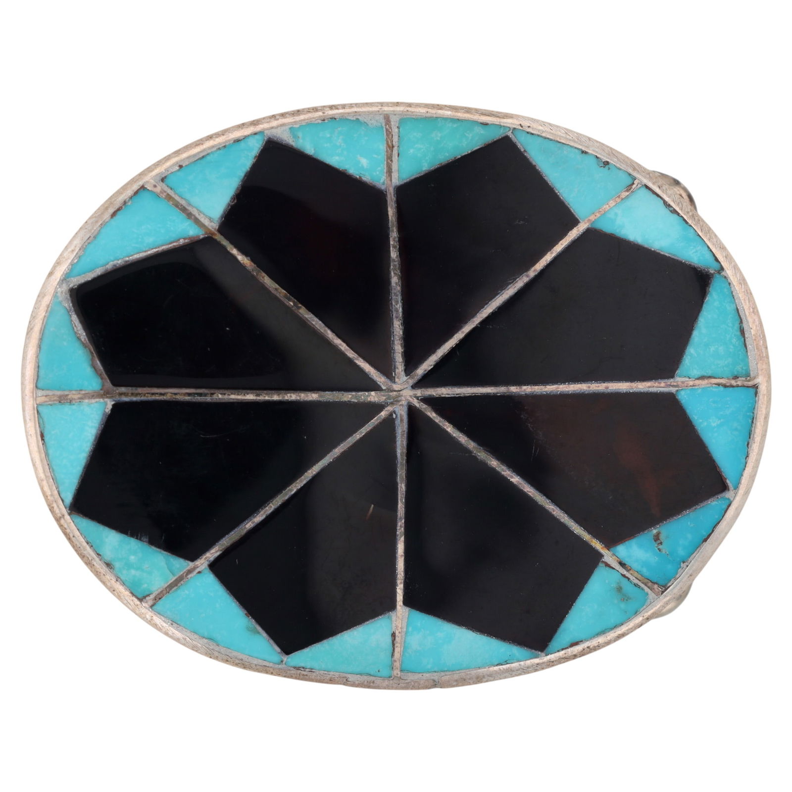 Delger Cellicion Zuni Handmade Sterling Silver Multi-Stone Inlaid Belt Buckle (1 of 5)