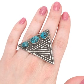 Delbert Arviso Sterling Silver Turquoise Geometric Ring