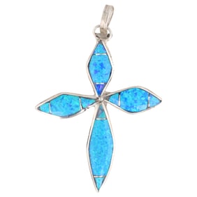 James Kee Navajo Sterling Opal Cross Pendant