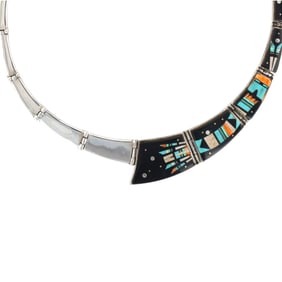 Alfred Tsosie Navajo Sterling Multi-Stone Inlay Necklace