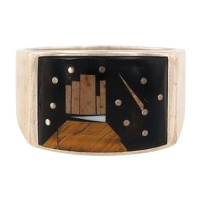 Navajo Billy Long Sterling Multi-Stone Inlay Ring