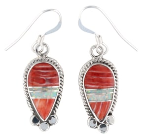 James Manygoats Navajo Sterling Spiny Oyster Opal Earrings
